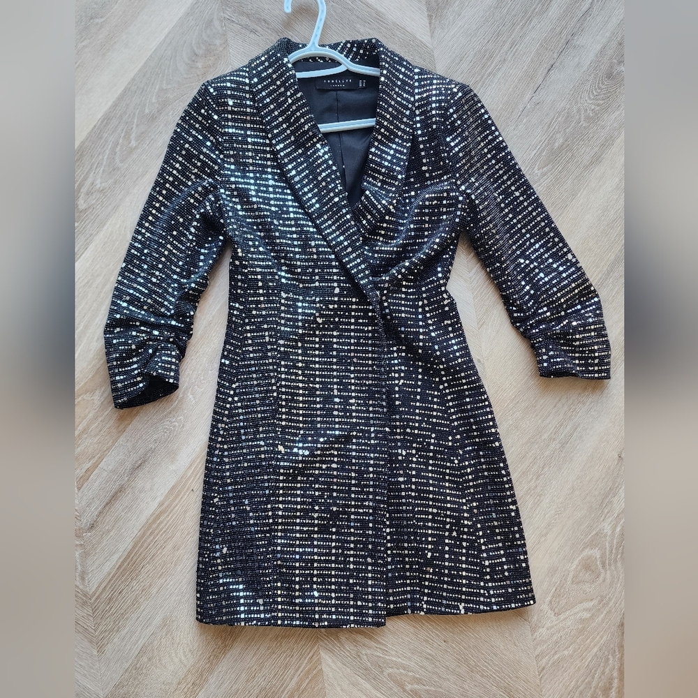 Gorgeous Black/silver Sequin Blazer Dress - Angeleye London
